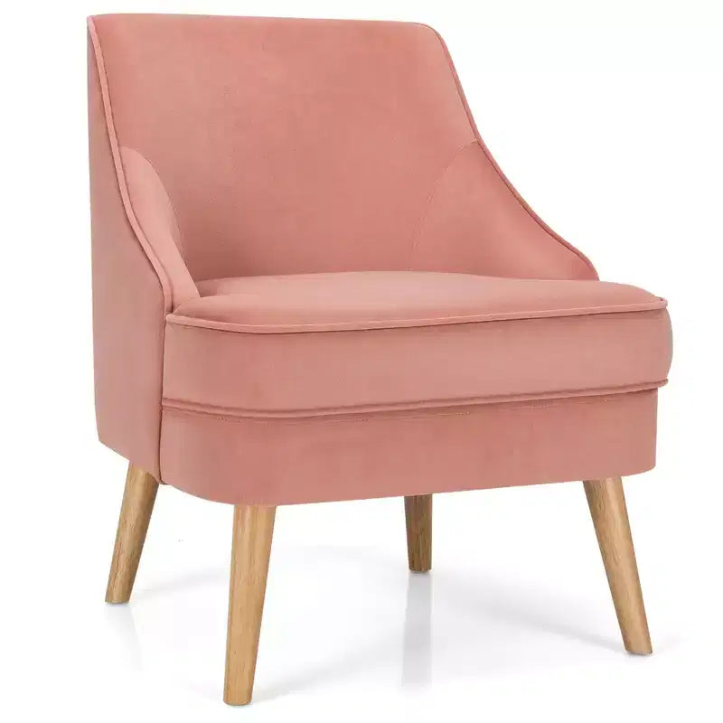 Poltrona Accent Costway in velluto, divano singolo con gambe in legno di caucciù rosa/verde/grigio
