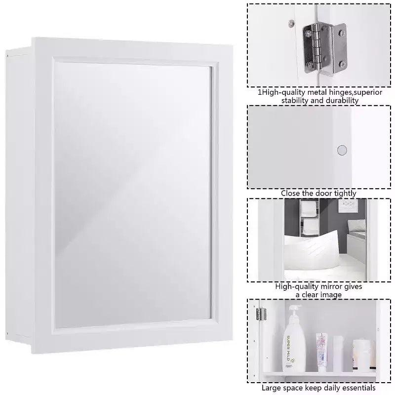 Costway Mobiletto a Specchio da Bagno Pensile da Cucina per Medicinali con Ripiano Regolabile