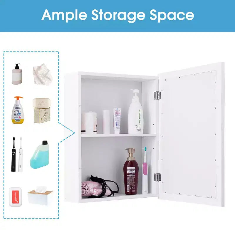 Costway Mobiletto a Specchio da Bagno Pensile da Cucina per Medicinali con Ripiano Regolabile