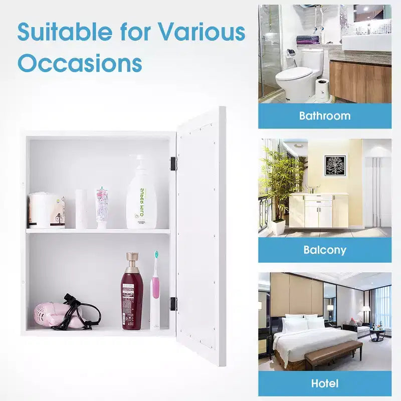 Costway Mobiletto a Specchio da Bagno Pensile da Cucina per Medicinali con Ripiano Regolabile