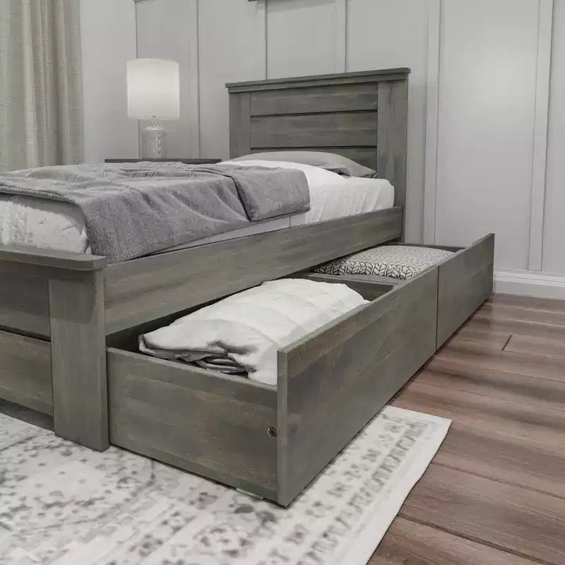 Struttura letto matrimoniale Max & Lily con cassetti contenitore, piattaforma letto in legno massello per bambini