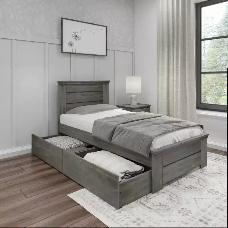 Struttura letto matrimoniale Max & Lily con cassetti contenitore, piattaforma letto in legno massello per bambini