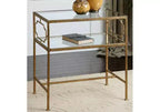 Tavolino d'appoggio Accent Uttermost Traditional in ferro, 60,3 x 35,6 cm, con ripiano, finitura foglia oro anticato, vetro trasparente per soggiorno e camera da letto