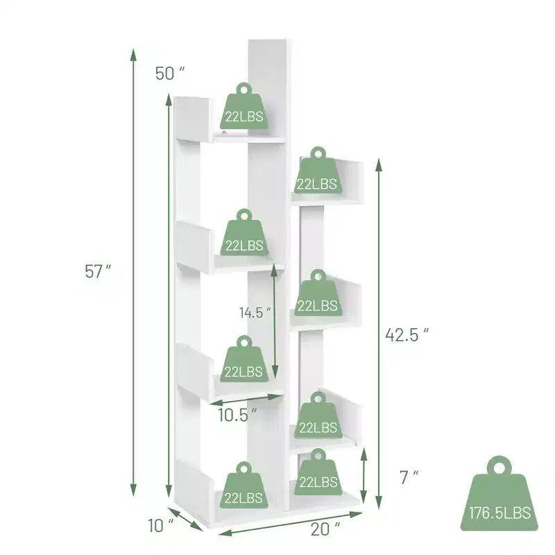 Costway Libreria Moderna a 8 Ripiani a Forma di Albero, Decorazione per l'Archiviazione, Autoportante Bianco/Nero
