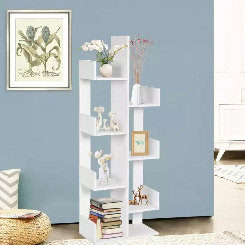 Costway Libreria Moderna a 8 Ripiani a Forma di Albero, Decorazione per l'Archiviazione, Autoportante Bianco/Nero
