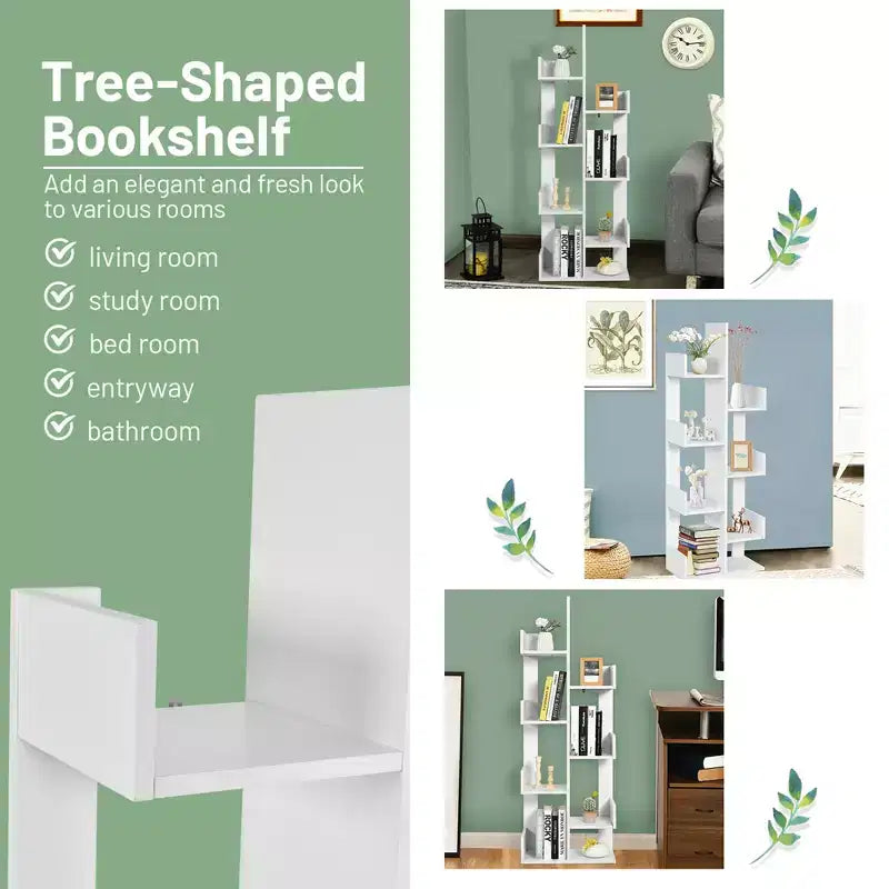 Costway Libreria Moderna a 8 Ripiani a Forma di Albero, Decorazione per l'Archiviazione, Autoportante Bianco/Nero