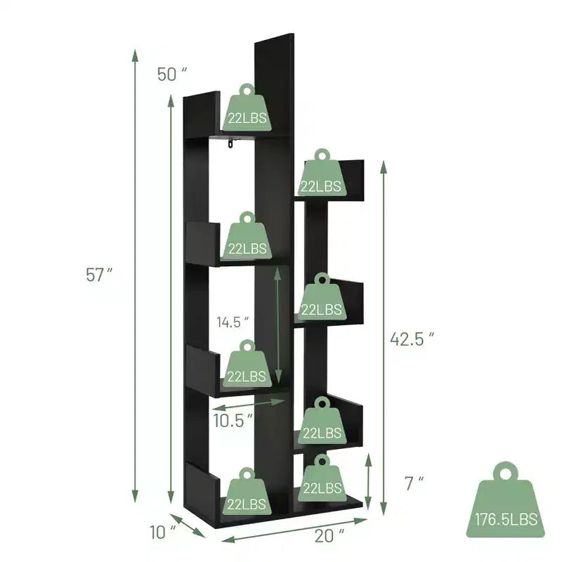 Costway Libreria Moderna a 8 Ripiani a Forma di Albero, Decorazione per l'Archiviazione, Autoportante Bianco/Nero