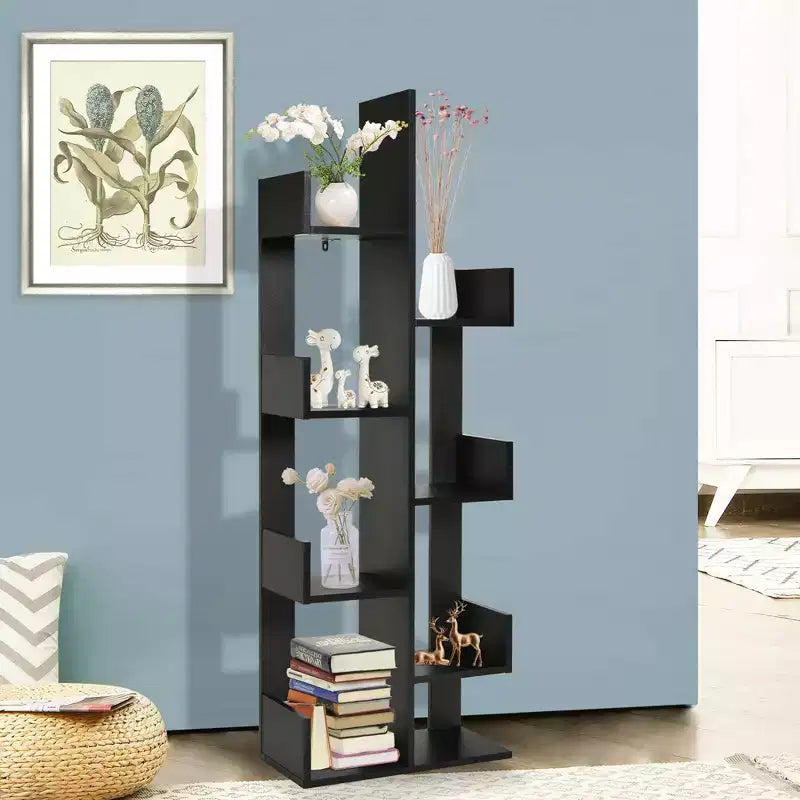Costway Libreria Moderna a 8 Ripiani a Forma di Albero, Decorazione per l'Archiviazione, Autoportante Bianco/Nero