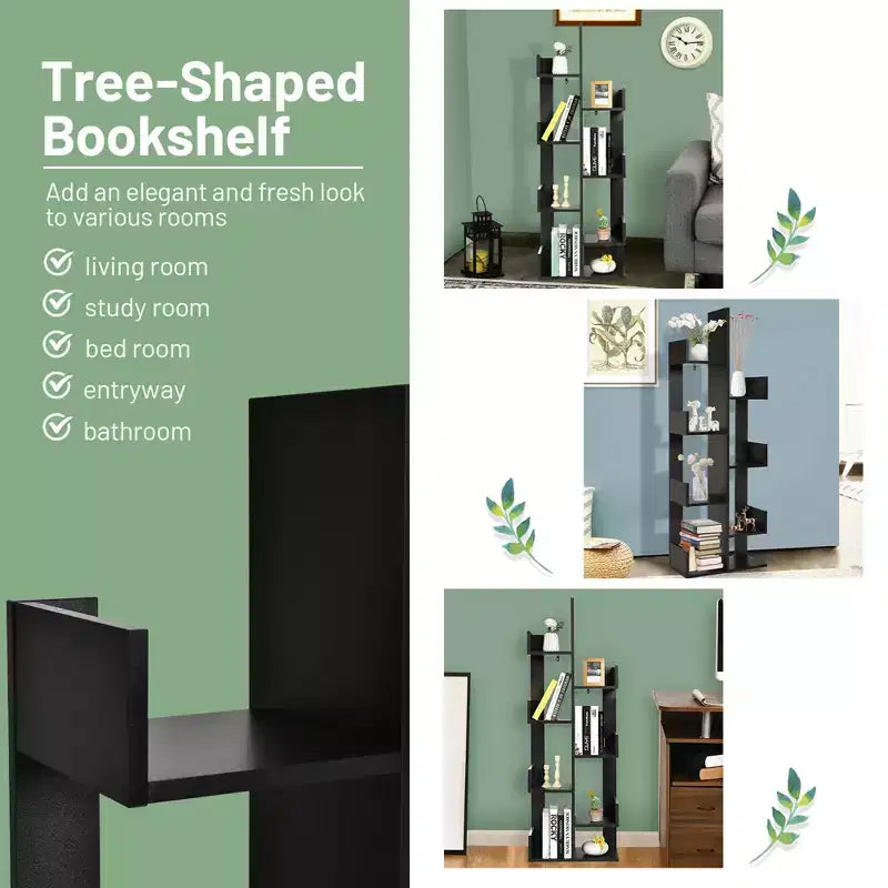Costway Libreria Moderna a 8 Ripiani a Forma di Albero, Decorazione per l'Archiviazione, Autoportante Bianco/Nero