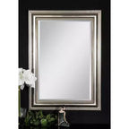 Specchio da parete rettangolare Uttermost Vanity Accent moderno smussato con cornice in legno finitura grigio foglia argento 26 3/4 di larghezza per bagno camera da letto