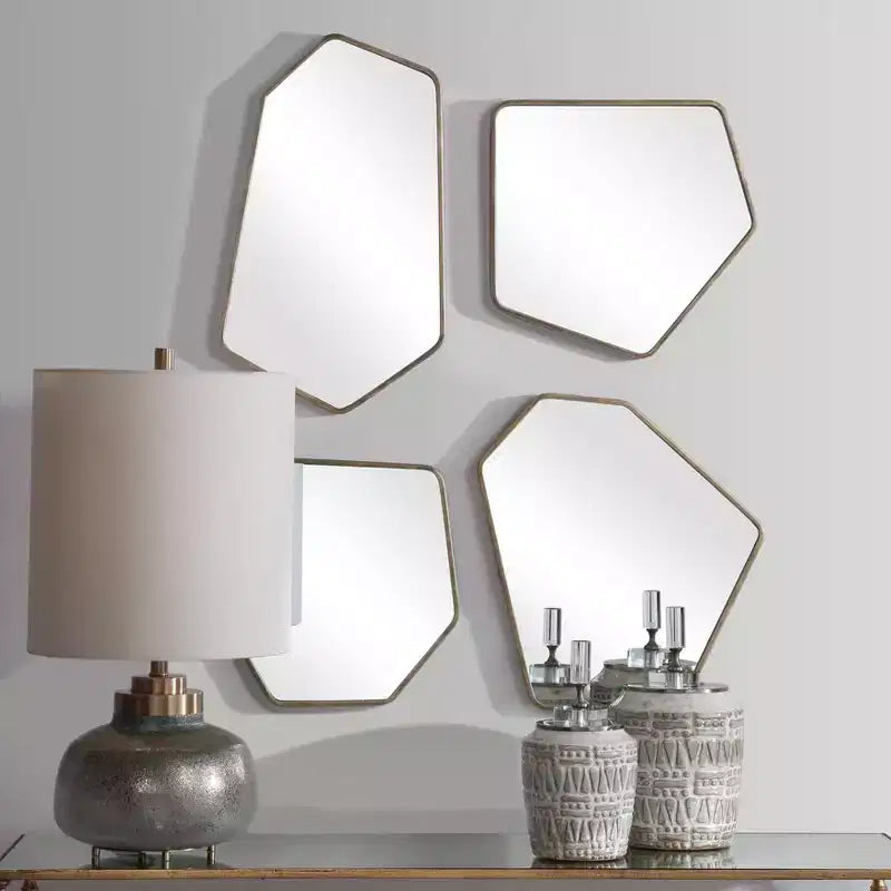 Specchi da parete decorativi asimmetrici da bagno Uttermost set da 4, con cornice moderna oro anticato, larghi 19 3/4 pollici, per bagno e camera da letto
