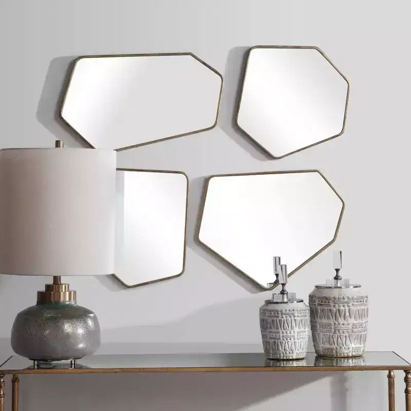 Specchi da parete decorativi asimmetrici da bagno Uttermost set da 4, con cornice moderna oro anticato, larghi 19 3/4 pollici, per bagno e camera da letto