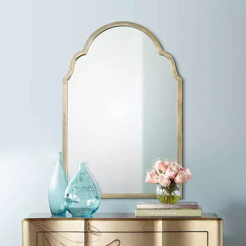 Specchio da parete decorativo rettangolare con parte superiore ad arco Uttermost cornice moderna argento champagne 20 1/4 di larghezza per bagno, camera da letto e soggiorno
