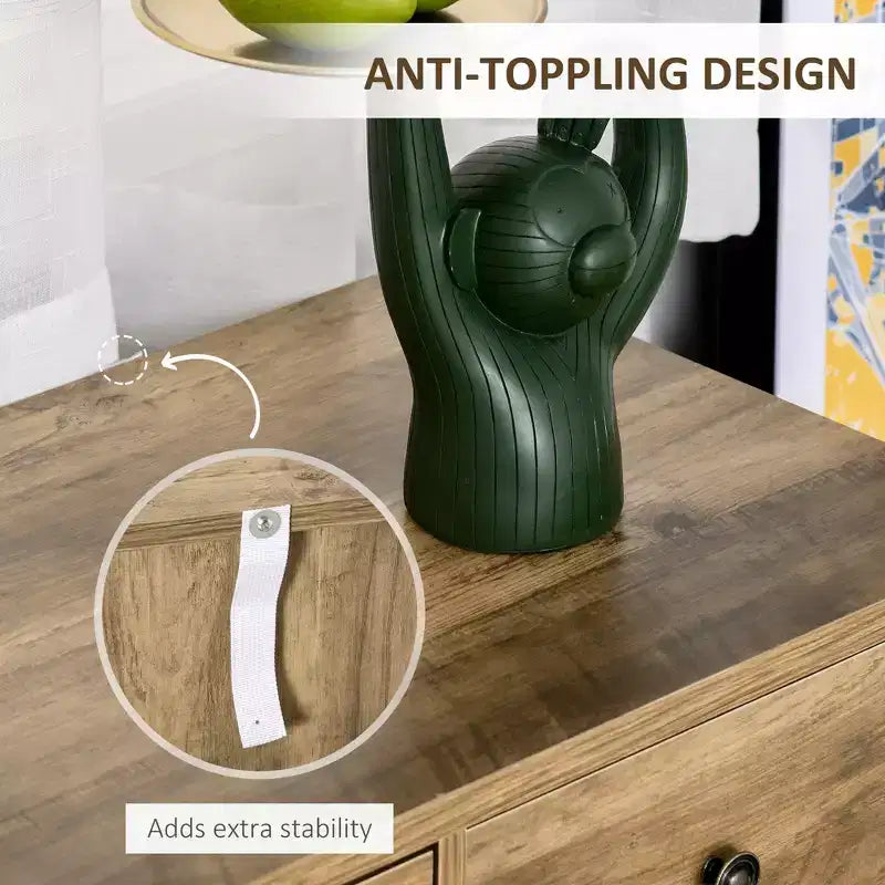 HOMCOM Madia Credenza da Cucina Stile Rustico con Portabottiglie, Portabicchieri e 3 Cassetti