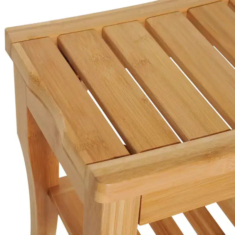 HOMCOM Panca da doccia lunga in bambù, Sgabello doccia in legno da 50 cm con ripiano portaoggetti inferiore per scarpe