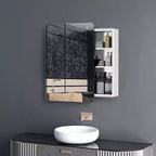 kleankin mobiletto a specchio 45,5 x 65,5 cm per bagno con anta scorrevole e 3 ripiani, in acciaio inox, per soggiorno e camera da letto