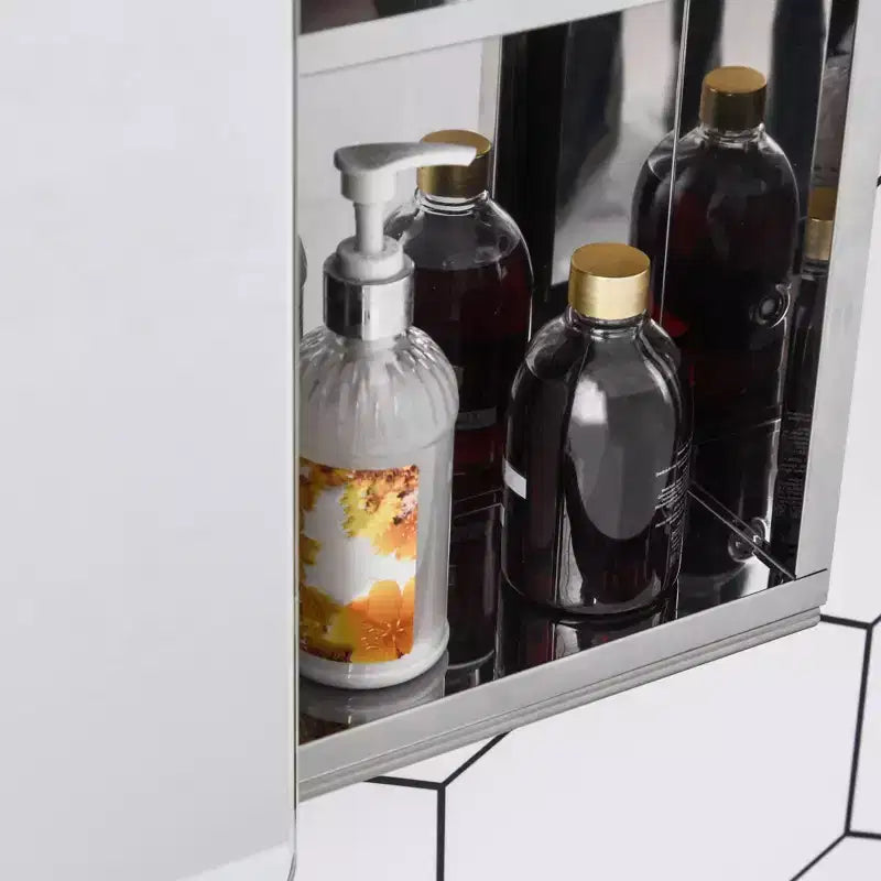 kleankin mobiletto a specchio 45,5 x 65,5 cm per bagno con anta scorrevole e 3 ripiani, in acciaio inox, per soggiorno e camera da letto