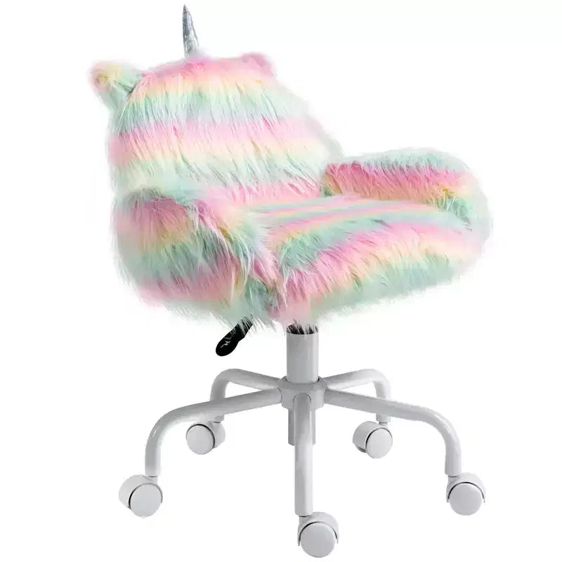 HOMCOM Sedia da Ufficio Unicorno Morbida con Schienale Medio e Braccioli, Base Bianca a 5 Razze Girevole, Arcobaleno