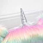 HOMCOM Sedia da Ufficio Unicorno Morbida con Schienale Medio e Braccioli, Base Bianca a 5 Razze Girevole, Arcobaleno