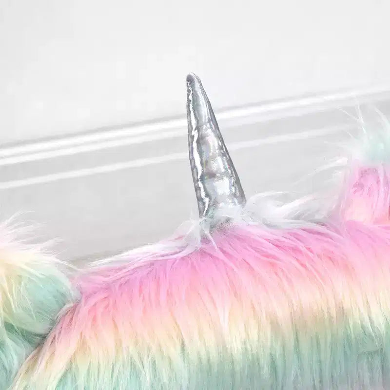 HOMCOM Sedia da Ufficio Unicorno Morbida con Schienale Medio e Braccioli, Base Bianca a 5 Razze Girevole, Arcobaleno