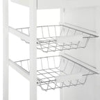 HOMCOM Carrello da Cucina su Ruote, Carrello Portavivande con Top in Bambù, Cestello in Filo e Armadietto con Ante e Cassetti, Bianco