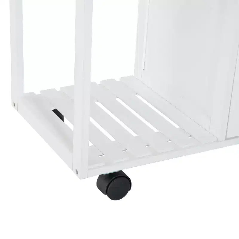 HOMCOM Carrello da Cucina su Ruote, Carrello Portavivande con Top in Bambù, Cestello in Filo e Armadietto con Ante e Cassetti, Bianco