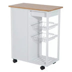 HOMCOM Carrello da Cucina su Ruote, Carrello Portavivande con Top in Bambù, Cestello in Filo e Armadietto con Ante e Cassetti, Bianco