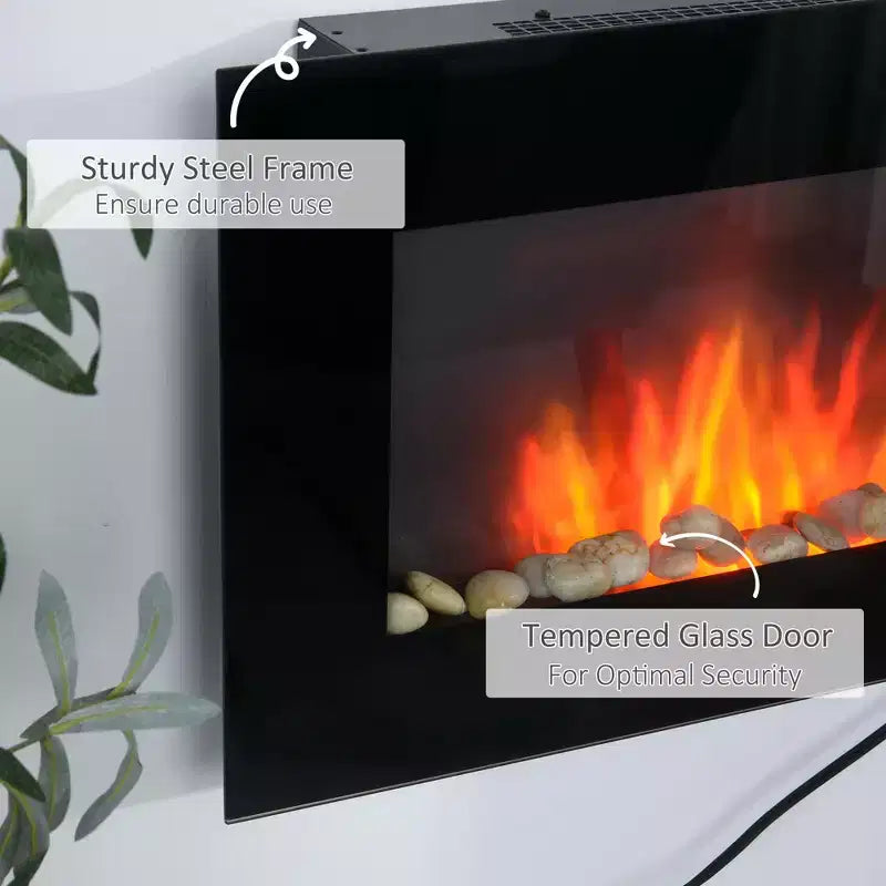 HOMCOM 28.5 Camino Elettrico da Parete 1500W con Effetto Fiamma, 7 Colori di Illuminazione e Luce Laterale