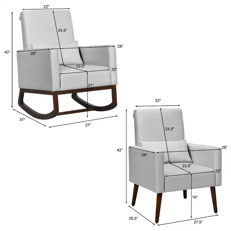 Costway Poltrona a Dondolo per Bambini 2 in 1 in Tessuto con Cuscino, Grigio Chiaro