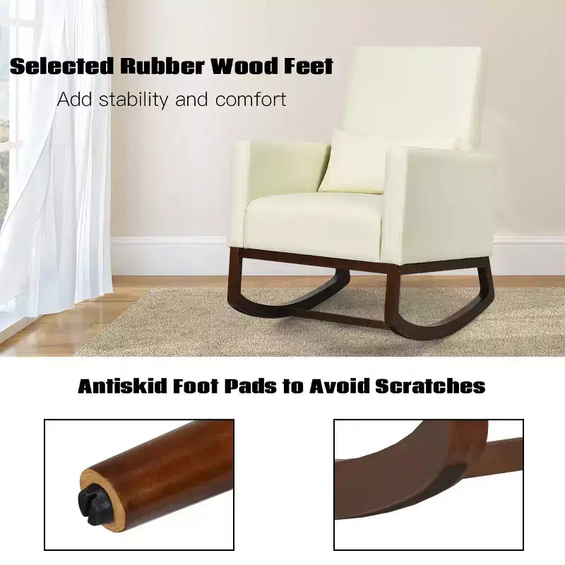 Costway Sedia a dondolo 2-in-1, poltrona da allattamento in tessuto con cuscino, beige