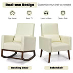 Costway Sedia a dondolo 2-in-1, poltrona da allattamento in tessuto con cuscino, beige