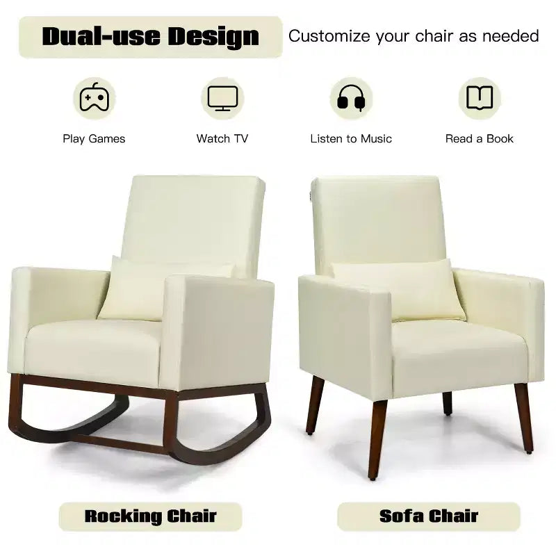 Costway Sedia a dondolo 2-in-1, poltrona da allattamento in tessuto con cuscino, beige