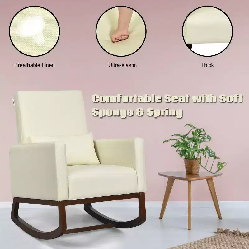 Costway Sedia a dondolo 2-in-1, poltrona da allattamento in tessuto con cuscino, beige