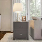 Hastings Home End Table with 2 Drawers and Silver Handles, Slate Gray