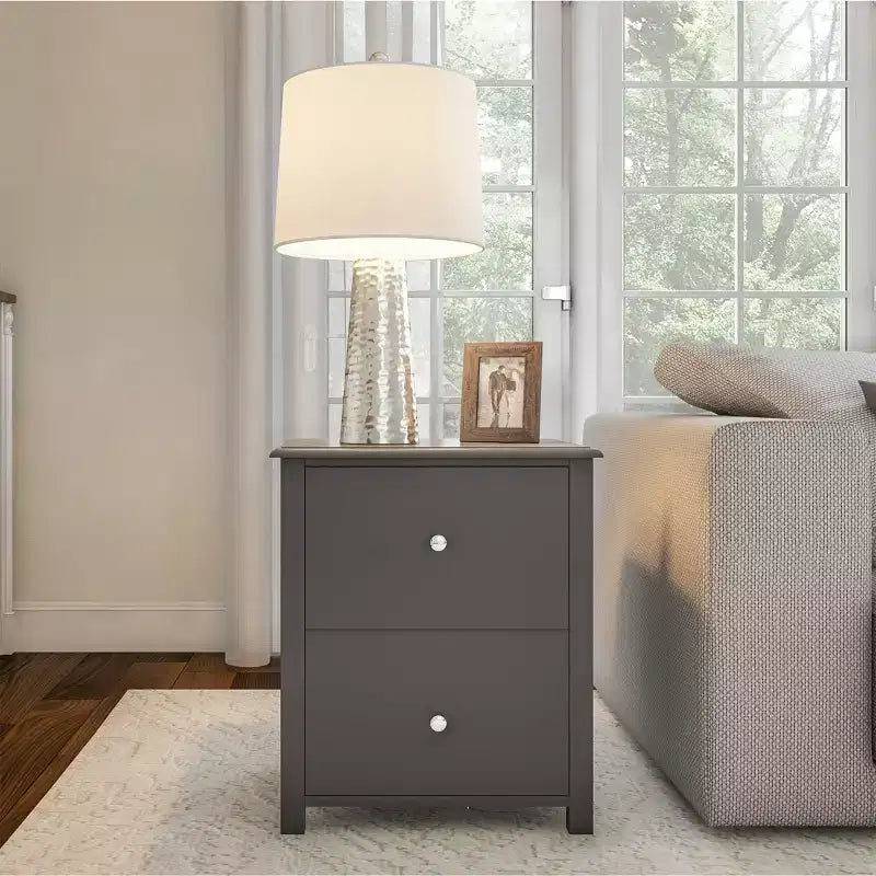 Hastings Home End Table with 2 Drawers and Silver Handles, Slate Gray
