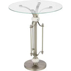 Studio 55D Monique Modern Metal Round Accent Table 20 Wide Brushed Nickel Clear Glass Tray Marble Accents for Living Room Bedroom Bedside Entryway