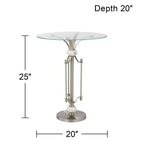 Studio 55D Tavolino d'Appoggio Moderno Rotondo in Metallo Monique, 50,8 cm di Larghezza, Nichel Spazzolato, Vassoio in Vetro Trasparente, Dettagli in Marmo, per Soggiorno, Camera da Letto, Comodino, Ingresso