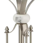 Studio 55D Tavolino d'Appoggio Moderno Rotondo in Metallo Monique, 50,8 cm di Larghezza, Nichel Spazzolato, Vassoio in Vetro Trasparente, Dettagli in Marmo, per Soggiorno, Camera da Letto, Comodino, Ingresso