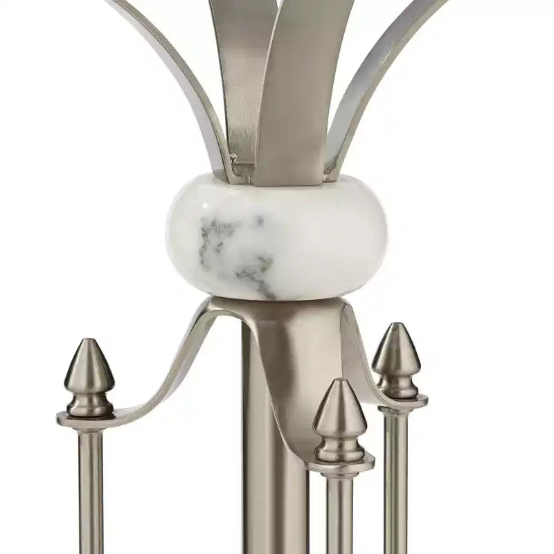 Studio 55D Tavolino d'Appoggio Moderno Rotondo in Metallo Monique, 50,8 cm di Larghezza, Nichel Spazzolato, Vassoio in Vetro Trasparente, Dettagli in Marmo, per Soggiorno, Camera da Letto, Comodino, Ingresso