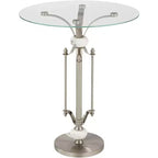 Studio 55D Tavolino d'Appoggio Moderno Rotondo in Metallo Monique, 50,8 cm di Larghezza, Nichel Spazzolato, Vassoio in Vetro Trasparente, Dettagli in Marmo, per Soggiorno, Camera da Letto, Comodino, Ingresso