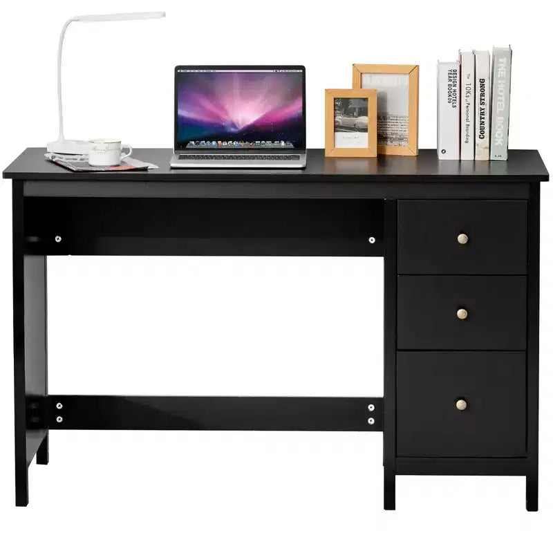Scrivania per Computer Costway con 3 Cassetti, Workstation per Ufficio, Studio e Casa, Bianco/Nero/Marrone