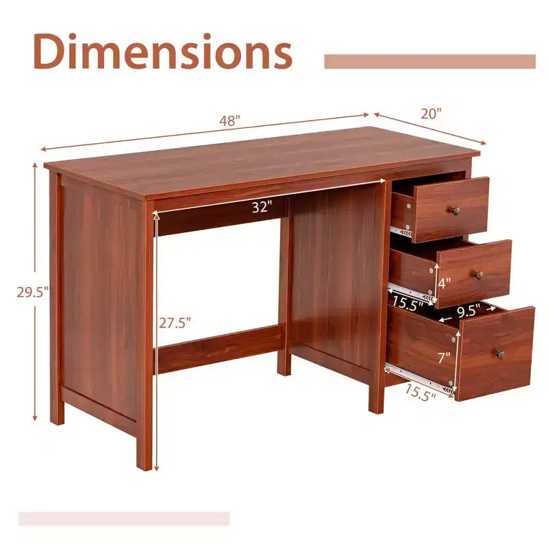 Scrivania per Computer Costway con 3 Cassetti, Workstation per Ufficio, Studio e Casa, Bianco/Nero/Marrone