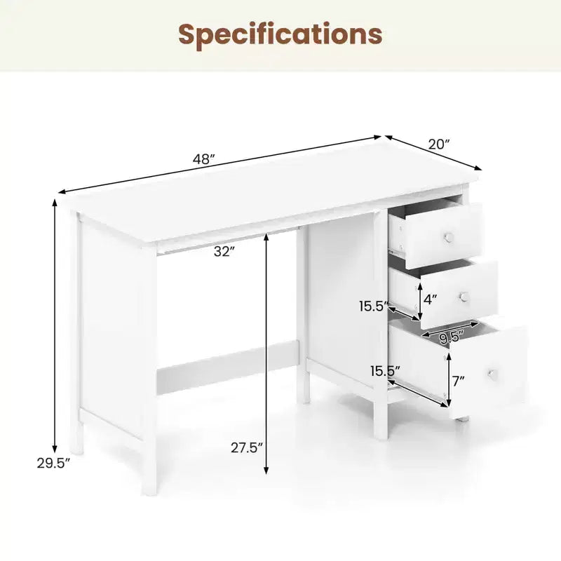 Scrivania per Computer Costway con 3 Cassetti, Workstation per Ufficio, Studio e Casa, Bianco/Nero/Marrone