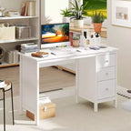 Scrivania per Computer Costway con 3 Cassetti, Workstation per Ufficio, Studio e Casa, Bianco/Nero/Marrone