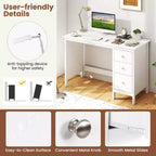 Scrivania per Computer Costway con 3 Cassetti, Workstation per Ufficio, Studio e Casa, Bianco/Nero/Marrone