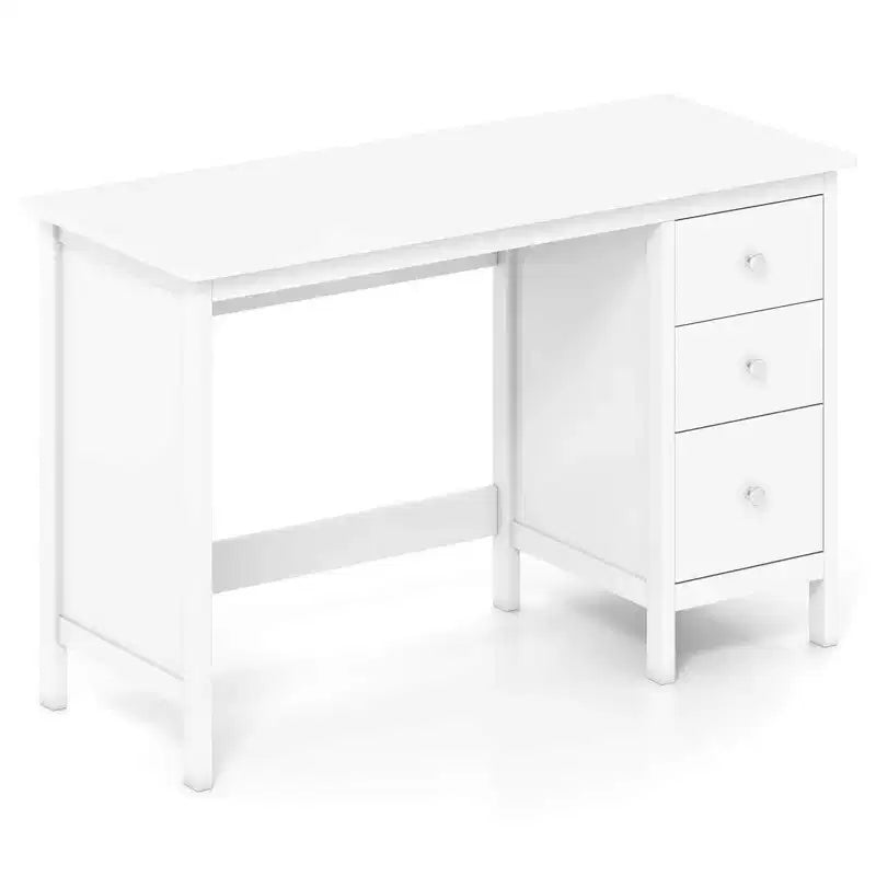 Scrivania per Computer Costway con 3 Cassetti, Workstation per Ufficio, Studio e Casa, Bianco/Nero/Marrone