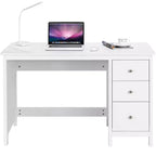 Scrivania per Computer Costway con 3 Cassetti, Workstation per Ufficio, Studio e Casa, Bianco/Nero/Marrone