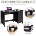 Scrivania per Computer Costway con 3 Cassetti, Workstation per Ufficio, Studio e Casa, Bianco/Nero/Marrone