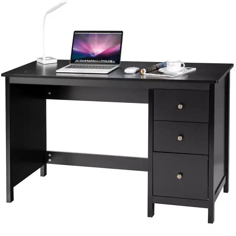 Scrivania per Computer Costway con 3 Cassetti, Workstation per Ufficio, Studio e Casa, Bianco/Nero/Marrone
