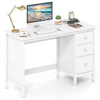 Scrivania per Computer Costway con 3 Cassetti, Workstation per Ufficio, Studio e Casa, Bianco/Nero/Marrone